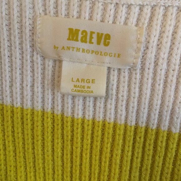 MAEVE Anthropologie Yellow/White Striped Knit Top Sweater - Size L - Picture 6 of 6